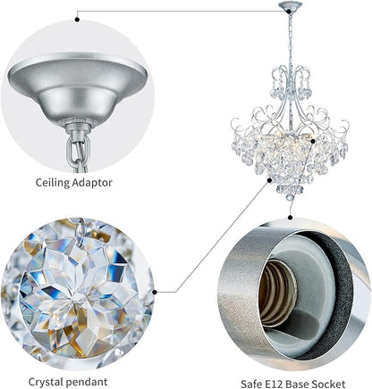 ANJIADENGSHI Crystal Chandelier K9 Crystal Lighting Chandelier for Living Room 10 E12 Bulbs High 27.6 in x Diameter 22.8 in, Silvery