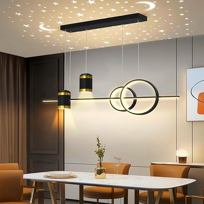 SMG Modern LED Pendant Light for Kitchen Island, 39" Black Linear Dining Room Chandelier Over Table, with Remote Control 3000K-6000K Dimming, Office Desk Hanging Lighting Fixture