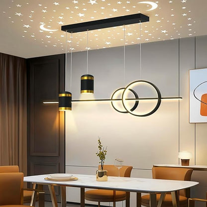 SMG Modern LED Pendant Light for Kitchen Island, 39" Black Linear Dining Room Chandelier Over Table, with Remote Control 3000K-6000K Dimming, Office Desk Hanging Lighting Fixture