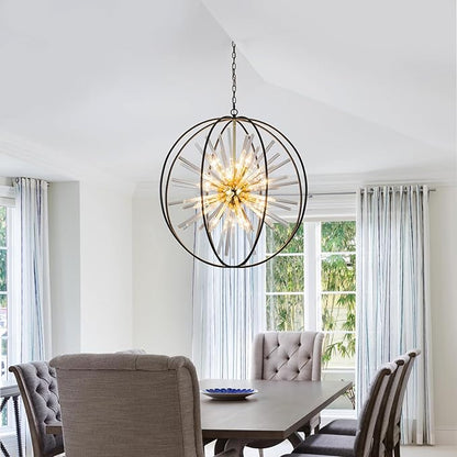 Vezzio 12-Light Modern Sputnik Chandeliers for Dining Room Black and Gold Chandelier for Entryway D27 Globe High Ceiling Light Fixture for Foyer Stairway Hallway Bedroom Living Room