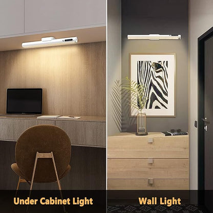 Hapfish Battery Powered Operated Wall Strip Lights, Rechargeable Magnetic LED Light Bar with Remote, Dimmable Desk Lamp, Under Cabinet Lighting Wireless for Mirror Closet Bathroom Kitchen – White