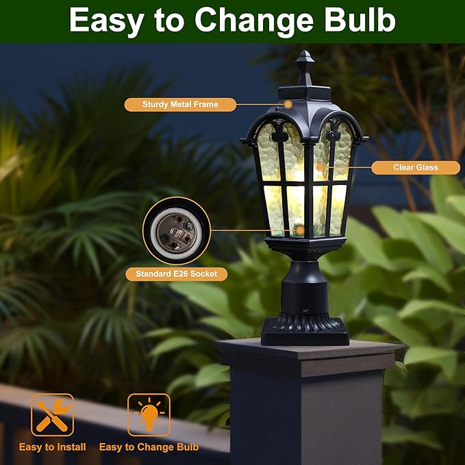 Outdoor Post Lights Fixture Anti-Rust Lamp Post Light Fixture Waterproof Exterior Pole Light Outside Pole Lighting for Yard Pathway Driveway Fence - 2 Pack