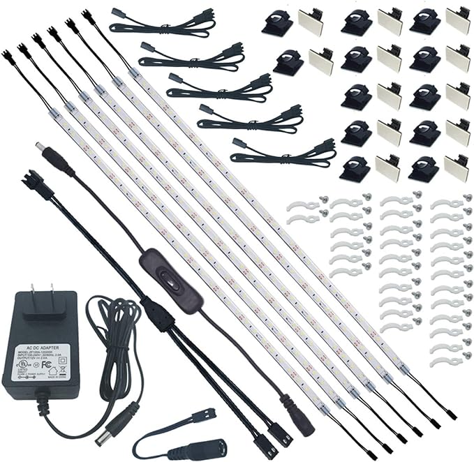 Litever Under Cabinet Light, 6 PCS 20 Inches Flexible LED Strips with Power Adapter, 24W,1800 Lumen, Daylight 5000K. Suitable for Kitchen Cabinets, Counters, Under Shelf, Closets (6-Strip-5000K)