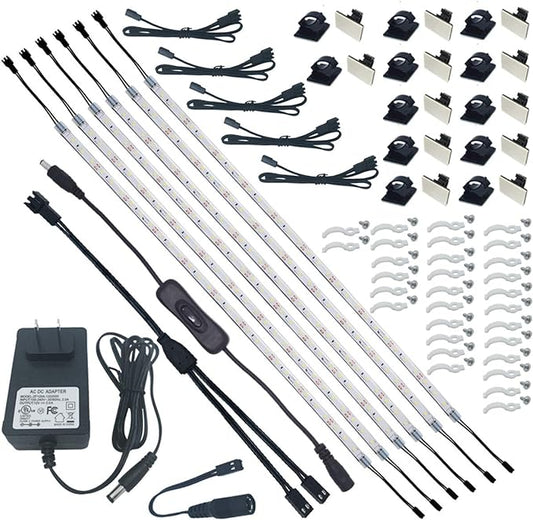 Litever Under Cabinet Light, 6 PCS 20 Inches Flexible LED Strips with Power Adapter, 24W,1800 Lumen, Daylight 5000K. Suitable for Kitchen Cabinets, Counters, Under Shelf, Closets (6-Strip-5000K)