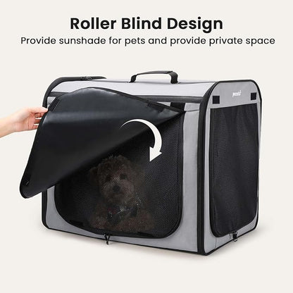 Dog Car Carrier Light Weight 24×17.7×20.5in, Dog Carrier Easy to Assemble, Dog Car Crate Portable and Breathable, Foldable Pet Carrier for Indoor and Outdoor, Dog Travel Crate with Curtain Gray
