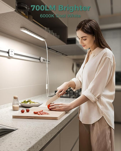 ASOKO 16 Inch Under Cabinet Lights,Plug and Play Under Counter Lighting,6000K Cool White with 700LM Bright,ETL Light Bar with ON/Off Switch for Kitchen,Under Desk,Workbench