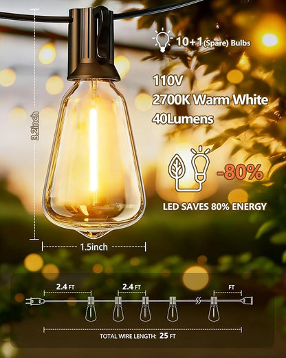 KGC 100FT LED Outdoor String Lights, Weatherproof Heavy Duty Patio Lights with 52 ST38 Shatterproof Edison Bulbs, Dimmable Vintage Bistro Lighting for Garden, Backyard, Pergola, Christmas Party