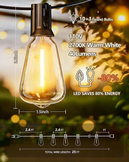 KGC 100FT LED Outdoor String Lights, Weatherproof Heavy Duty Patio Lights with 52 ST38 Shatterproof Edison Bulbs, Dimmable Vintage Bistro Lighting for Garden, Backyard, Pergola, Christmas Party