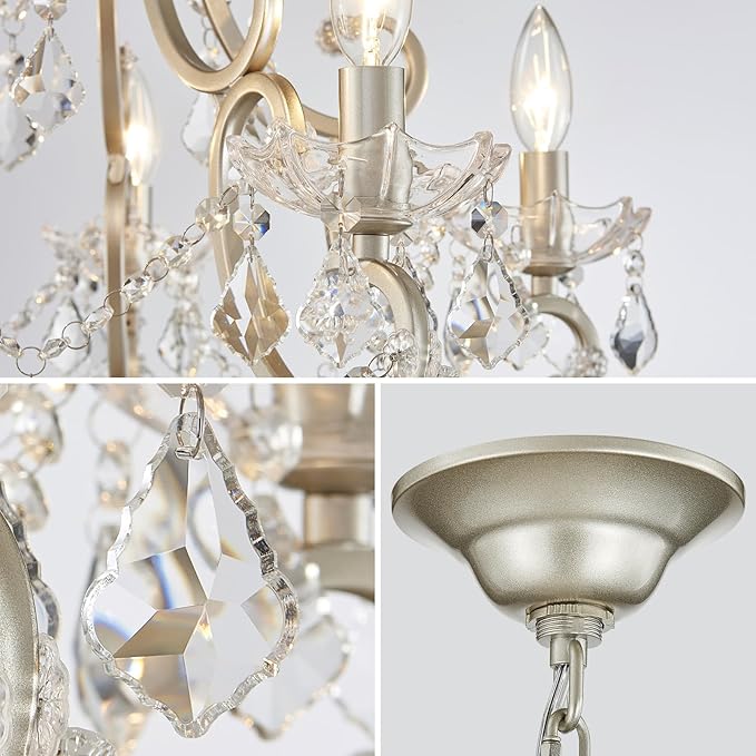 Crystal Chandelier, Nickel Crystal Lighting,5-Light Modern Chandelier for Living Room Kitchen Island Entryway Bedroom