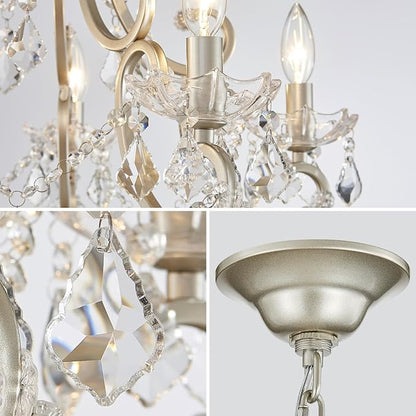 Crystal Chandelier, Nickel Crystal Lighting,5-Light Modern Chandelier for Living Room Kitchen Island Entryway Bedroom
