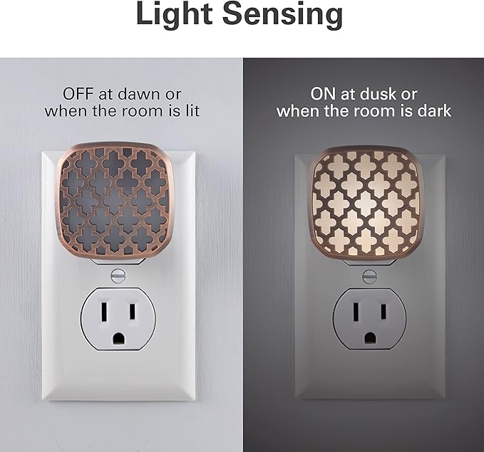 Lights by Night Decorative LED Night Light, Oil-Rubbed Bronze Moroccan Design, Plug-in, Dusk to Dawn Sensor, UL-Certified, Home Decor, Ideal for Bedroom, Bathroom, Kitchen, Hallway, 55164, 2 Pack