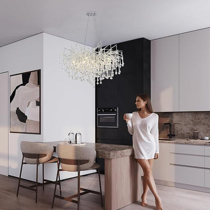 Branch Chandeliers Lights, 8-Light Modern Raindrop Crysta Luxury Chandelier Light Fixture for Dining Room Living Room, Kitchen Island D23.6 inch Farmhouse Chandelier