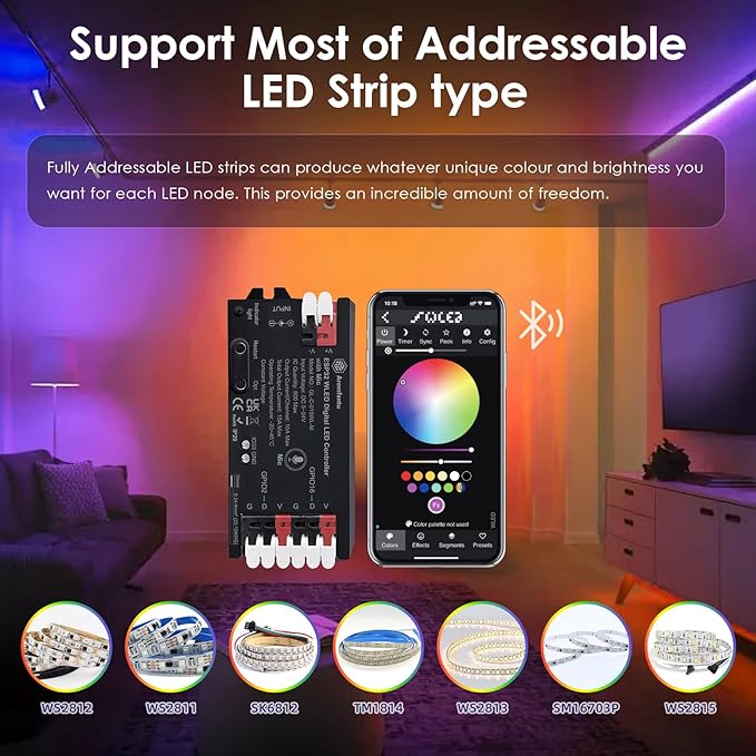 WLED Controller ESP32 with Microphone, Addressable LED Controller for RGB RGBW Light Strip WS2812B SK6812 WS2811 TM1814 WS2813 WS2815 5-24V ESP32