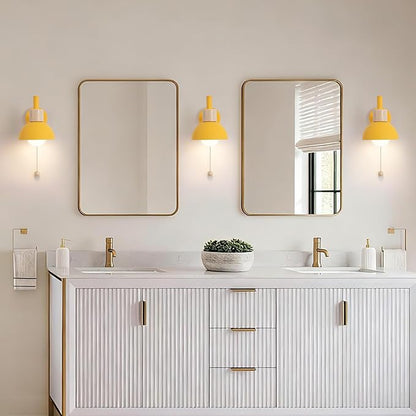 1-Light Nordic Bathroom Wall Sconce with Pull Chain Switch, Modern Vanity Wall Lamp, Bedside Wall Lights for Mirror Kitchen Living Room Hallway Cabinet Porch(Yellow)