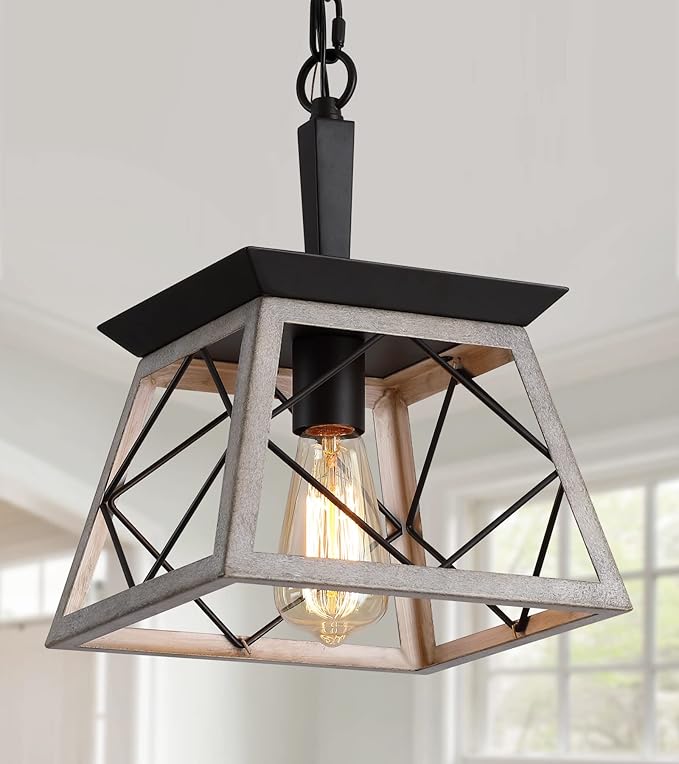 Q&S Farmhouse Dining Room Pendant Light Fixture,1-Light Industrial Chandelier Hanging Lights for Hallway Entryway Patio Kitchen Island UL Listed