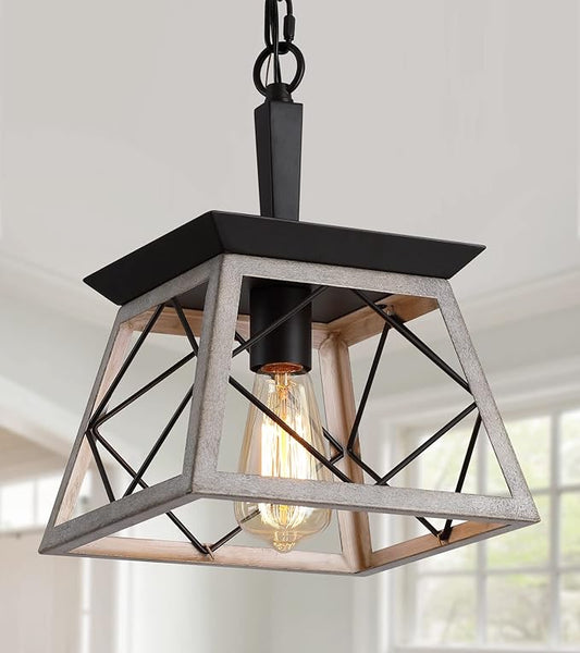 Q&S Farmhouse Dining Room Pendant Light Fixture,1-Light Industrial Chandelier Hanging Lights for Hallway Entryway Patio Kitchen Island UL Listed