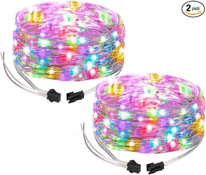 BTF-LIGHTING Chasing Dream Full Color Twinkle Decorative Light 2Pack 16.4ft Total 100LED Addressable WS2812B IC Fairy String DC5V for Kid's Bedroom, Christmas Tree, Party(No Adapter or Controller)