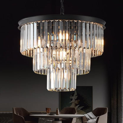 Crystal Chandeliers Black Modern Round 20" Chandelier 7 Lights 3-Tier Ceiling Pendant Light Fixture Luxury K9 Crystal Lighting for Living Room Dining Room Bedroom Kitchen Foyer
