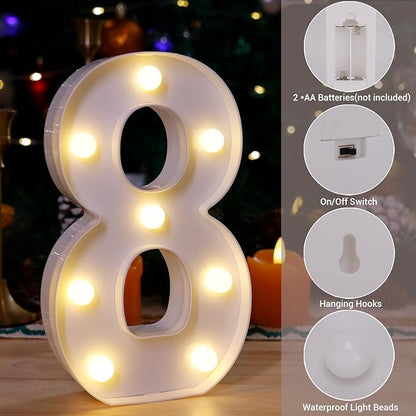 LED Marquee Sign Light Up Letters, Alphabet Light Up Letters Sign, Battery Powered LED Letter Lights for Night Light, Wedding, Birthday, Party, Christmas or Home Decor (Number 8)