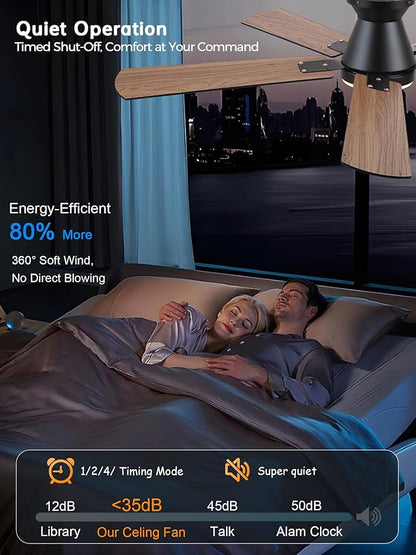 Ceiling Fans with Lights, 52'' Low Profile Ceiling Fan with Light and Remote/APP Control, Dimmable, Qiuet DC Motor, Flush Mount Ceiling Fan for Indoor Bedroom Living Room, Black