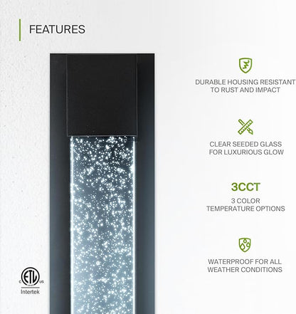 ASD LED 24" Bubble Glass Wall Light Fixture, Outdoor & Indoor Seeded Sconce | 3CCT, Waterproof, Dimmable, ETL Listed | 20W 600LM 3000-5000K 100-277V | Exterior Lantern, Porch Lighting | Black, 4 Pack