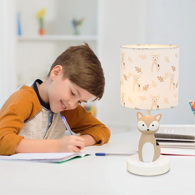 Fox LED Table Lamps with USB Port DC5V,Set of 2,Light Brown Kids Table Lamp,Night Light for Kids Room,Nursery,Bedroom,Kitchen Counter,Gameroom,Φ5.91×H12.88IN,Hand-Made