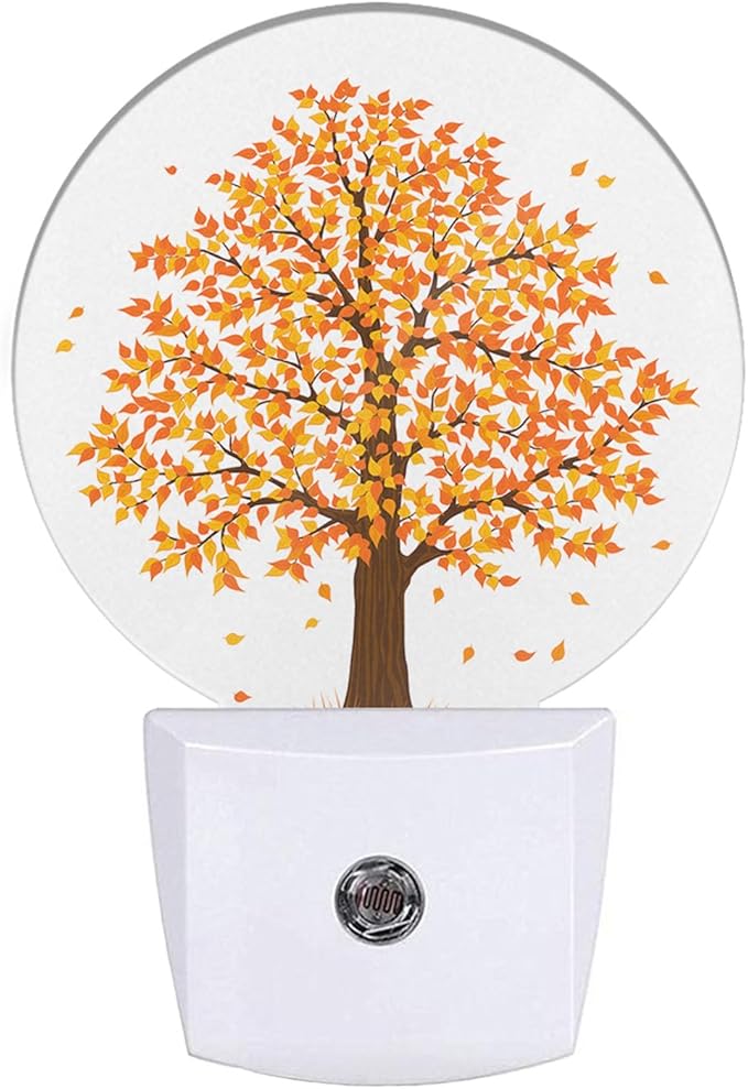 EKOBLA Maple Tree Plug-in Night Light, Fall Orange & Yellow Leaf LED Nightlight with Auto Sensor for Home Indoor Decor