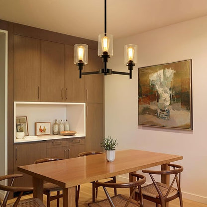 LIGHTDAMY 3 Lights Black Chandeliers for Dining Room Light Fixture Over Table, Entryway Chandelier for Foyer, Hallway Lighting Fixtures with Glass Shade for Dining Room Kitchen Island Foyer Hallway