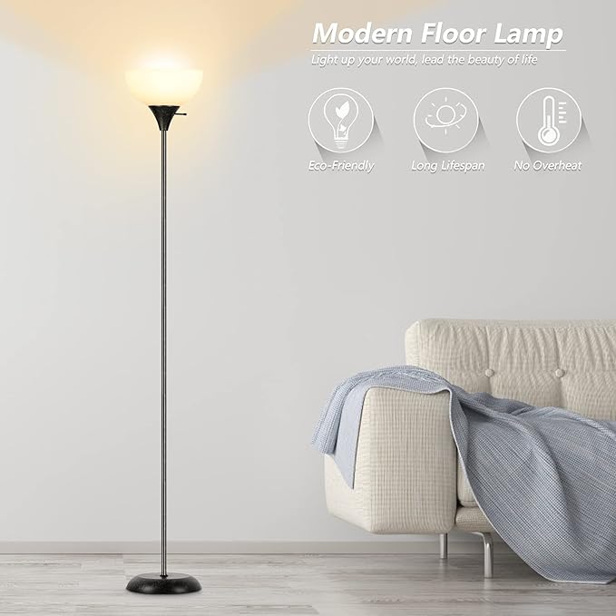 RISLG Floor Lamp, Standing Lamp for Bedroom, Drop-Resistant White Lampshade, Rotary Switch, Industrial Metal Floor Lamp for Living Room Bedroom Study Office Kid’s Room