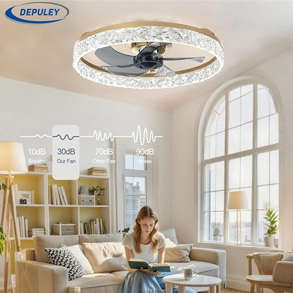 Depuley Ceiling Fans with Lights and Remote: 20" Modern Low Profile Flush Mount Ceiling Fan with App Remote Control - Gold Fandelier for Bedroom Living Room Kitchen Dimmable Quiet DC Motor