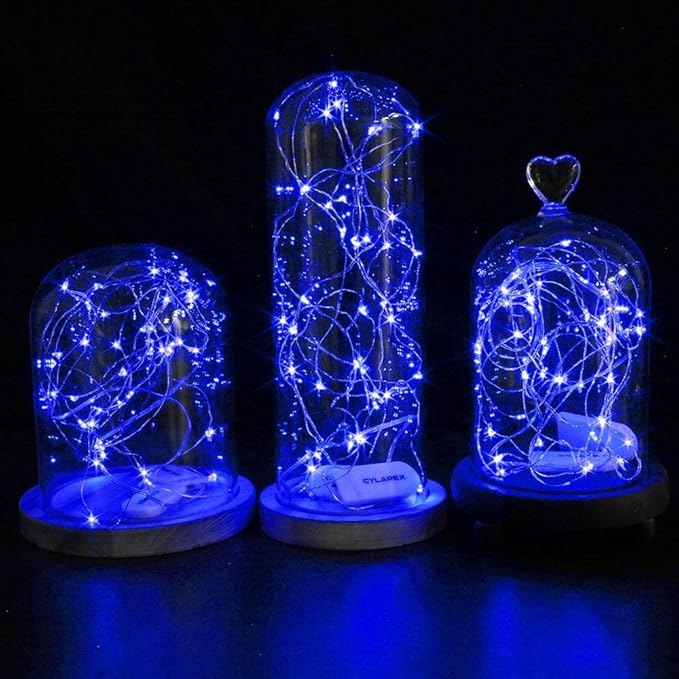 CYLAPEX 12 Pack Fairy Lights Battery Operated 7ft 20 LED Mini String Lights Silver Wire Firefly Starry Moon Lights for Halloween Wedding Mason Jars Party Christmas Centerpiece Table Decorations, Blue