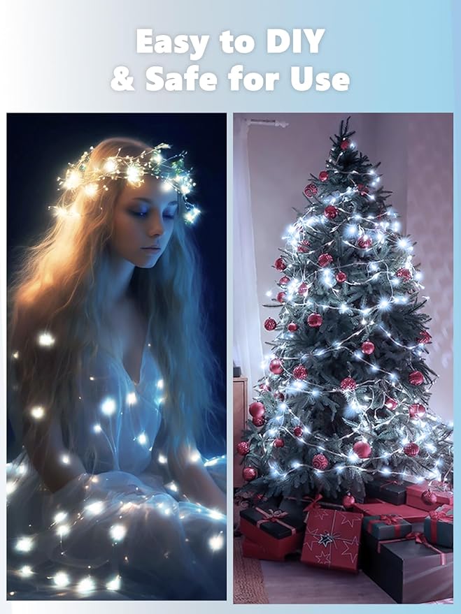 2 Pack Fairy Lights Battery Operated with Remote Control & Timer, Each 26FT 80 LED String Lights Outdoor Indoor, 8 Modes Twinkle Light for Christmas Party Wedding Birthday Bedroom Décor (Cool White)
