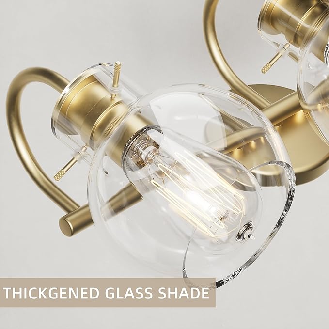 4-Light Gold Bathroom Vanity Light Fixtures, 24 Inch Over Mirror with Clear Glass Shade Wall Mounted Sconces for Bathroom, Living Room, Hallway, E26 Base