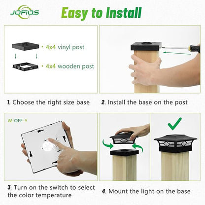 JOFIOS Solar Post Cap Lights Outdoor 12pack, Waterproof Solar Powered Deck Fence Post Lights for 4x4 Wood/Vinyl Posts, Solar Outdoor LED Light with Cool/Warm Lighting Decorate Garden Patio Porch…