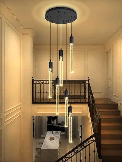 Flashing God 6-Lights Modern Crystal Chandelier for Foyer Black Stairway Chandeliers Bubble Pendant Light Kitchen Island Flush Mount Chandelier for Living Room Dining Room