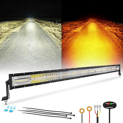 Auxbeam 6 Modes Amber White Series 50 Inch Curved LED Light Bar 288W Strobe Flash Warning Multi-Function Offroad Lighting Spot Flood Combo Driving Fog Lamp for Truck, Jeep, Boat, Car, 4x4