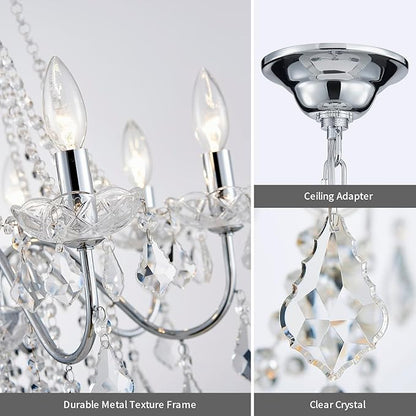 Modern Crystal Chandelier, 8-Light Crystal Chandeliers for Dining Room Light Fixture, Crystal Pendant Ceiling Light Chrome Lighting Fixture for Living Room Hallway Foyer Bedroom Kitchen Bathroom