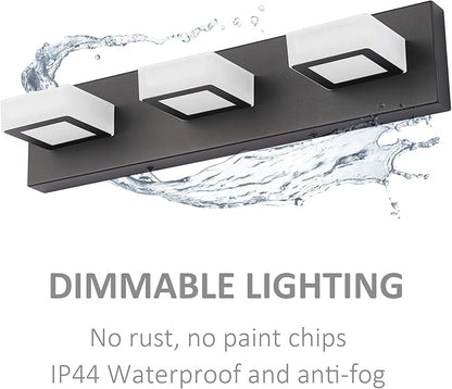 Ralbay 3 Light Dimmable Bathroom Vanity Light LED Modern Matte Black Vanity Wall Light Acrylic Stainless Steel Bathroom Vanity Lighting Fixtures