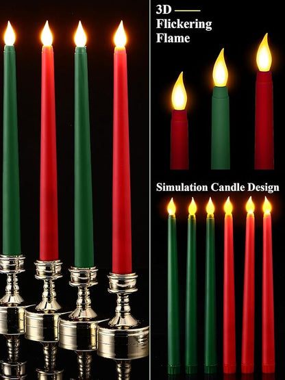 Treela 24 Pcs Flameless Taper Candles Battery Operated Bulk Fake Candles Light LED Candle Sticks Flickering Tapered for Easter Wedding Anniversary Decoration(Basic,10 Inch,Red,Green)