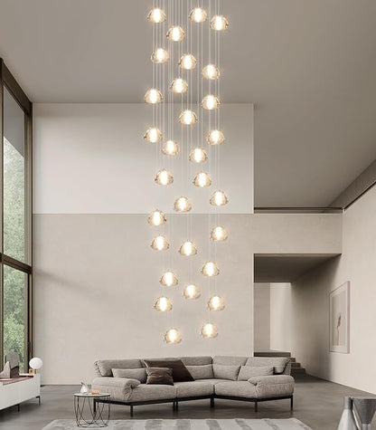 30-Lights Modern Crystal Chandeliers for Staircase LED Handing Light Fixture for Foyer Hallway Entrance
