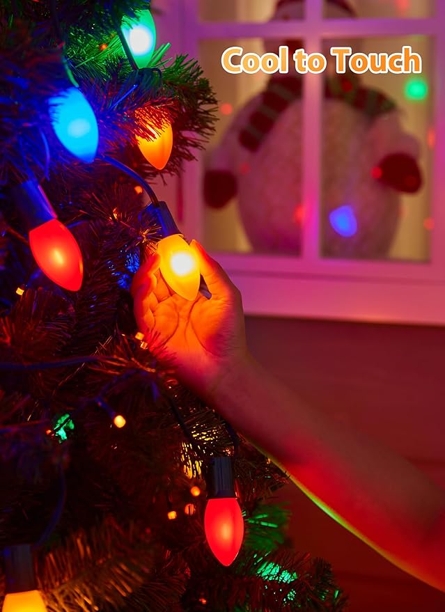 Brightown Vintage C9 LED Christmas Lights Outdoor, 200 Feet String with 100 Shatterproof Bulbs, Waterproof Connectable Tree Lights for Outside Roofline Patio Xmas Decorations, Multicolor