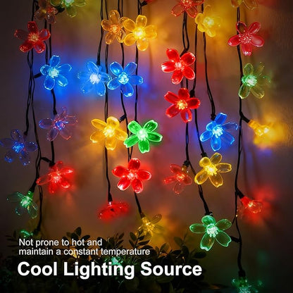 60 LED Solar String Lights Outdoor Waterproof Flower Fairy Lights for Garden Fence Patio Yard Christmas Tree Lawn Wedding Party Decor, Multicolor