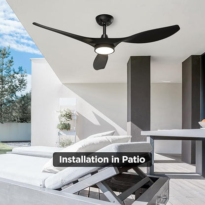 Roomratv Ceiling Fans with Lights and Remote Control,Quiet Noiseless Reversible DC Motor,6 Speeds,Timers, 3 CCT, Indoor Use, Plastic Blades,52 Inch Black Modern Ceiling Fan for Bedroom Living Room