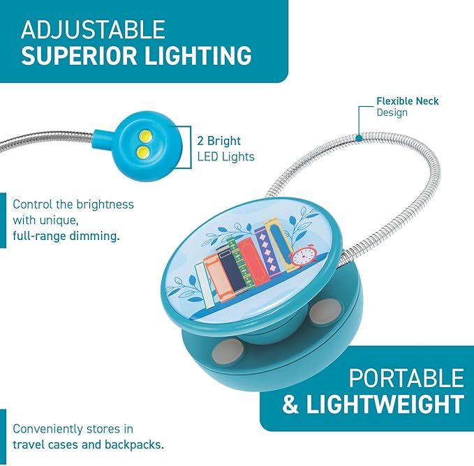 WITHit Clip On Book Light – Dimmable LED Reading Light for Books and eBooks, Reduced Glare, Portable, Cute Book Light for Kids & Adults, Batteries Included (Book Shelf, Page Turners)