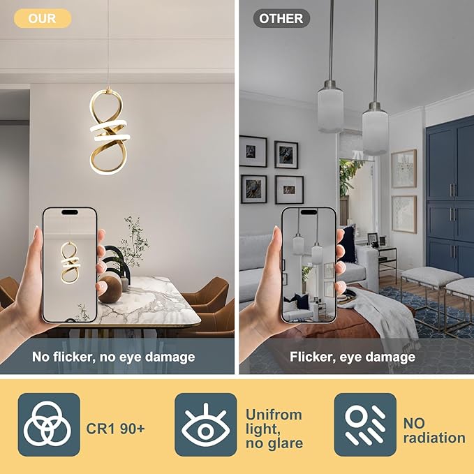 EIDISUNY Modern Led Pendant Light Fixture, 15W LED Pendant Lights Kitchen Island, 4500K Daylight White Pendant Lamp, Adjustable Height Gold Pendant Light for Kitchen Dining Room Bedroom(Gold)