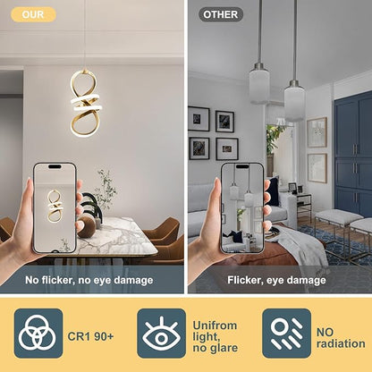 EIDISUNY Modern Led Pendant Light Fixture, 15W LED Pendant Lights Kitchen Island, 4500K Daylight White Pendant Lamp, Adjustable Height Gold Pendant Light for Kitchen Dining Room Bedroom(Gold)