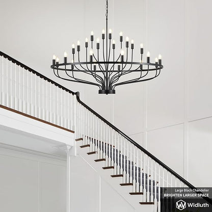47.2" Large Black Chandelier 24 Light Rustic Industrial Candle Chandeliers Modern Farmhouse Vintage Wagon Wheel Chandelier for Dining Room, Kitchen Island, Hallway, Living Room, Foyer, E12