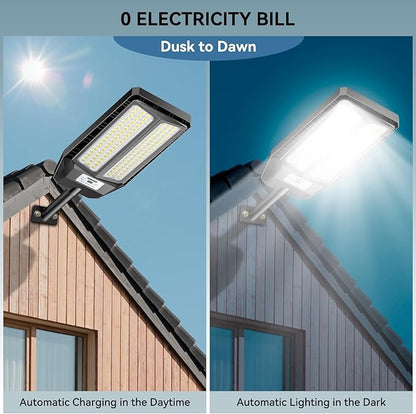 VOOJOY Solar Street Lights Outdoor, 7000K Solar Light Outdoor LED Street Light Dusk to Dawn, LED Wide Angle Lamp with Motion Sensor and Remote Control, for Parking Lot, Yard, 5000W, 2 Pack