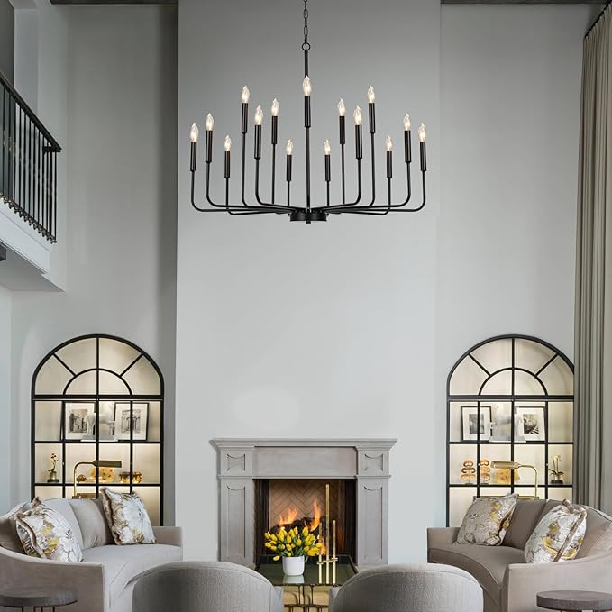 Black Chandeliers for Dining Room Light Fixture Over Table, Modern Farmhouse Chandeliers for Living Room,15-Lights Industrial Metal Candle Lighting Fixtures for Entryway Kitchen Island Foyer