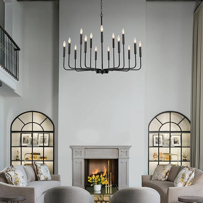 Black Chandeliers for Dining Room Light Fixture Over Table, Modern Farmhouse Chandeliers for Living Room,15-Lights Industrial Metal Candle Lighting Fixtures for Entryway Kitchen Island Foyer